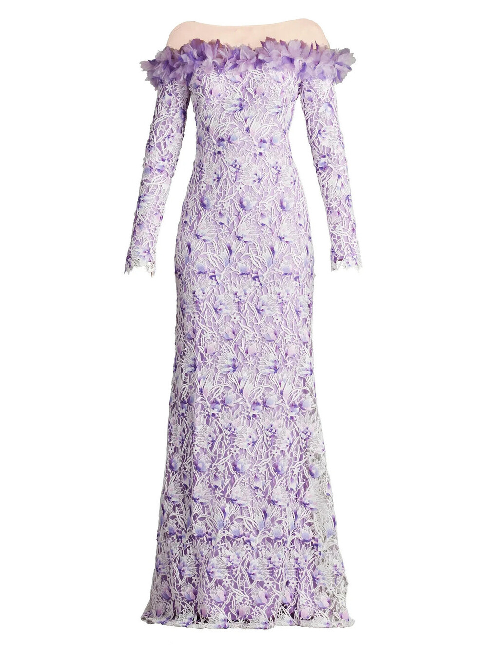 NEW Tadashi Shoji Floral Embroidered Off the Shoulder Gown Sz 6 #MD2496